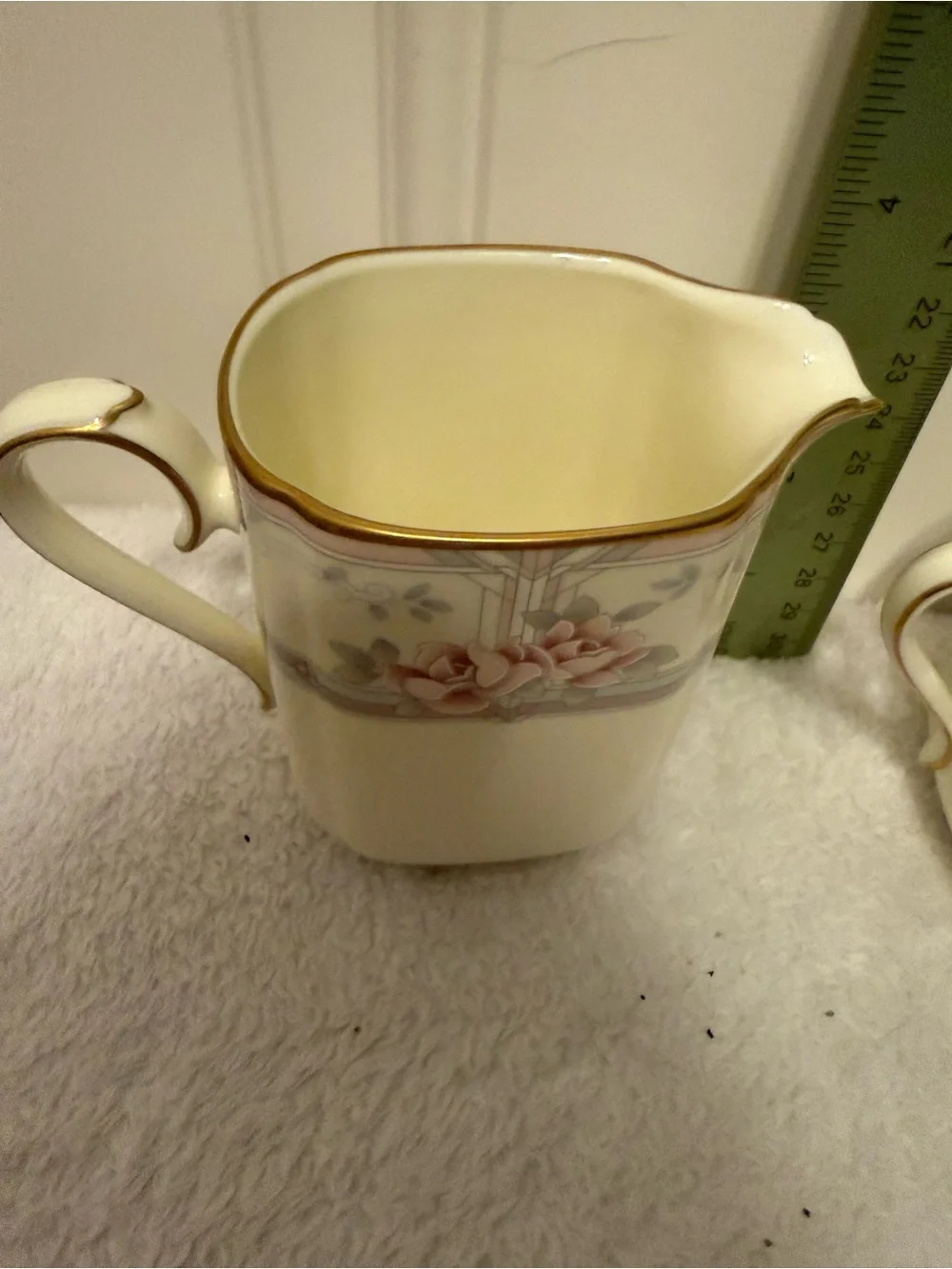 Porcelain Noritake Creamer and Sugar Set with Pink Floral Banding